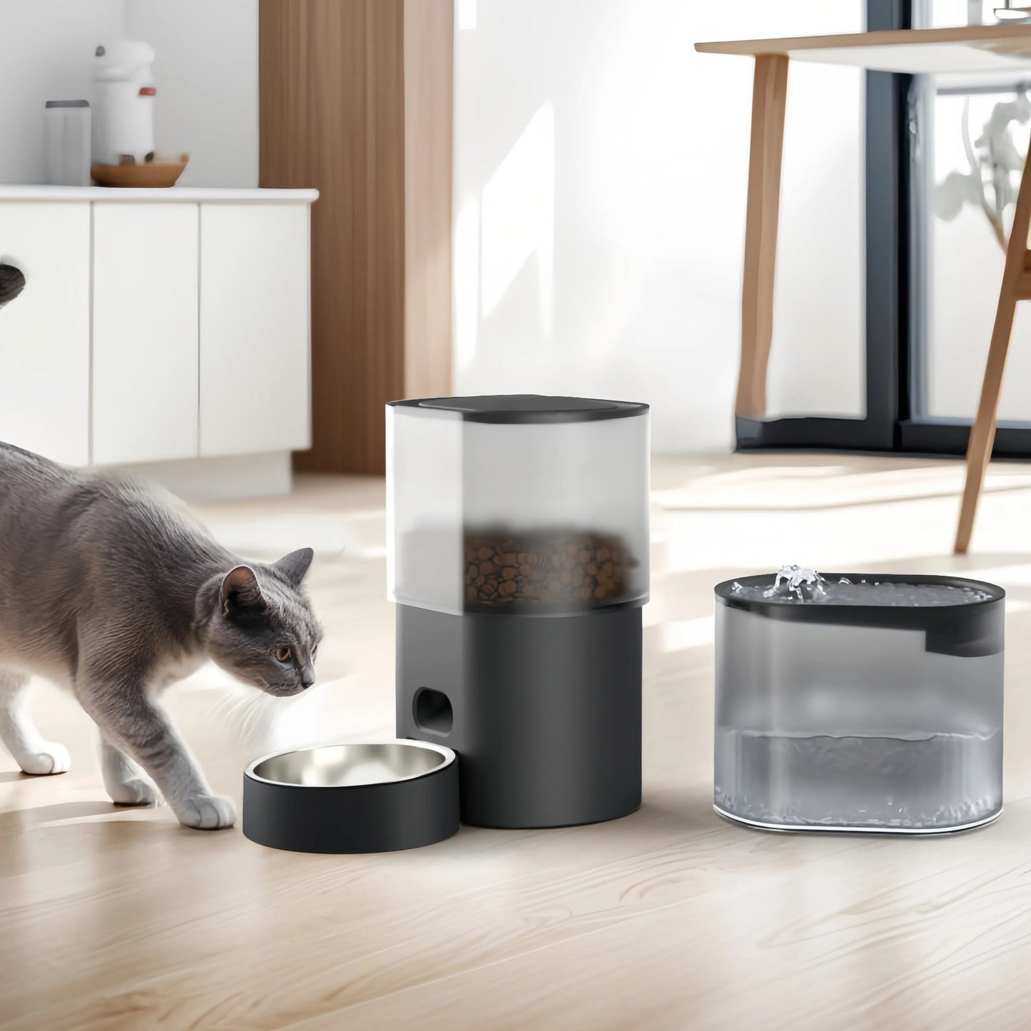 2-in-1 Foldable Pet Feeder(3L) & Waterer (2.5L), Automatic Cat Feeder and Water Fountain, Timed Cat Feeder for Dry food & Water 10 Meals Control, APP control(optional)