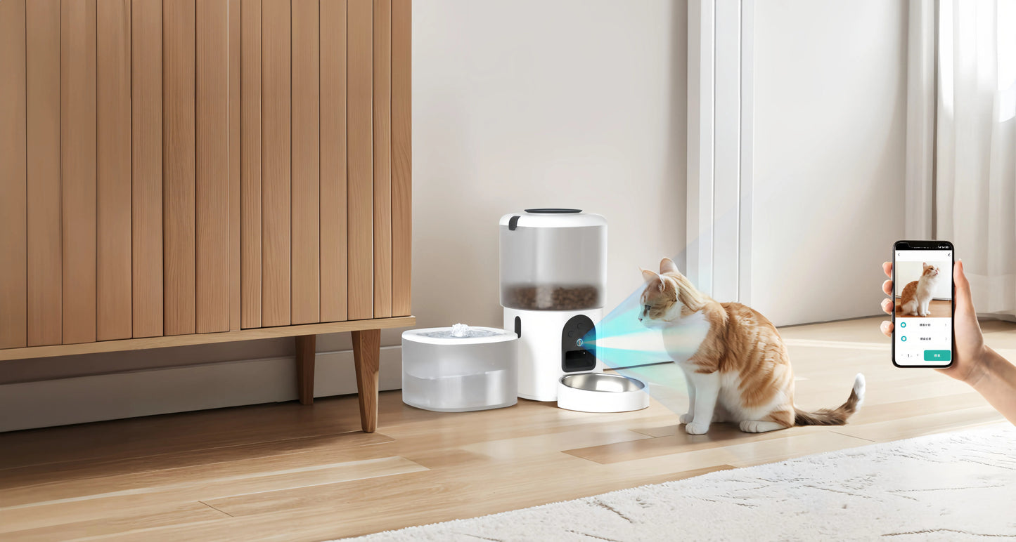 Smart Food & Water Dispenser Combo - 4.5L Feeder, 2.5L Tank,Multifunctional Control Panel, Battery Backup, APP/WiFi/Video Options