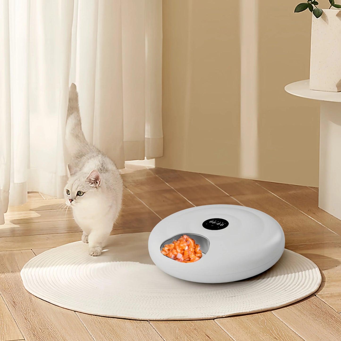 Smart Food Dispenser with Ice Lock Freshness - 6-Tray Auto Feeder, 30-Day Battery, APP Control (Optional)