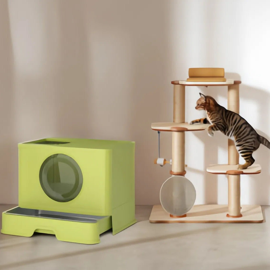 90L Large Capacity Foldable Cat Litter Box with Lid, Demountable Design, Pull-Out Tray & Wheels for Easy Scoop