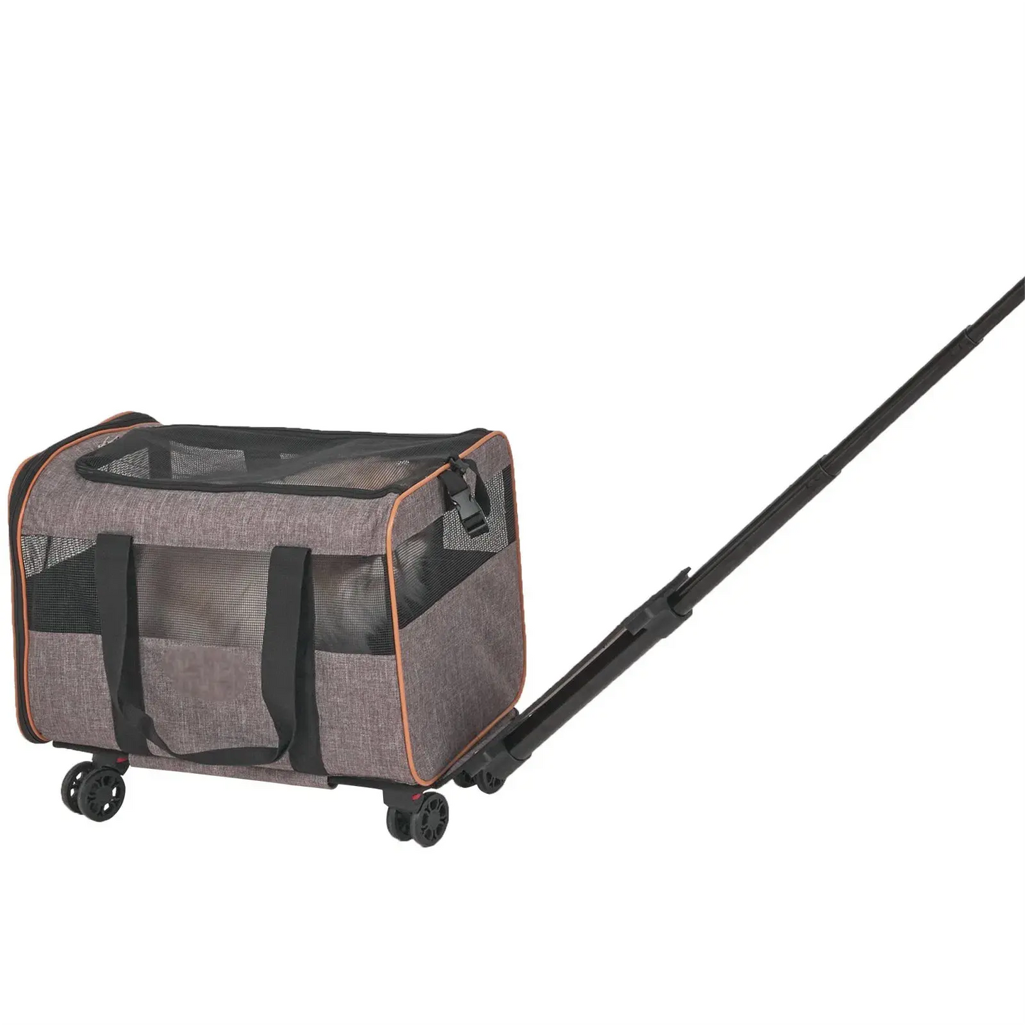 Cat Carrier with Wheels, Airline Approved Rolling Pet Carrier with Telescopic Handle and Shoulder Strap Grey