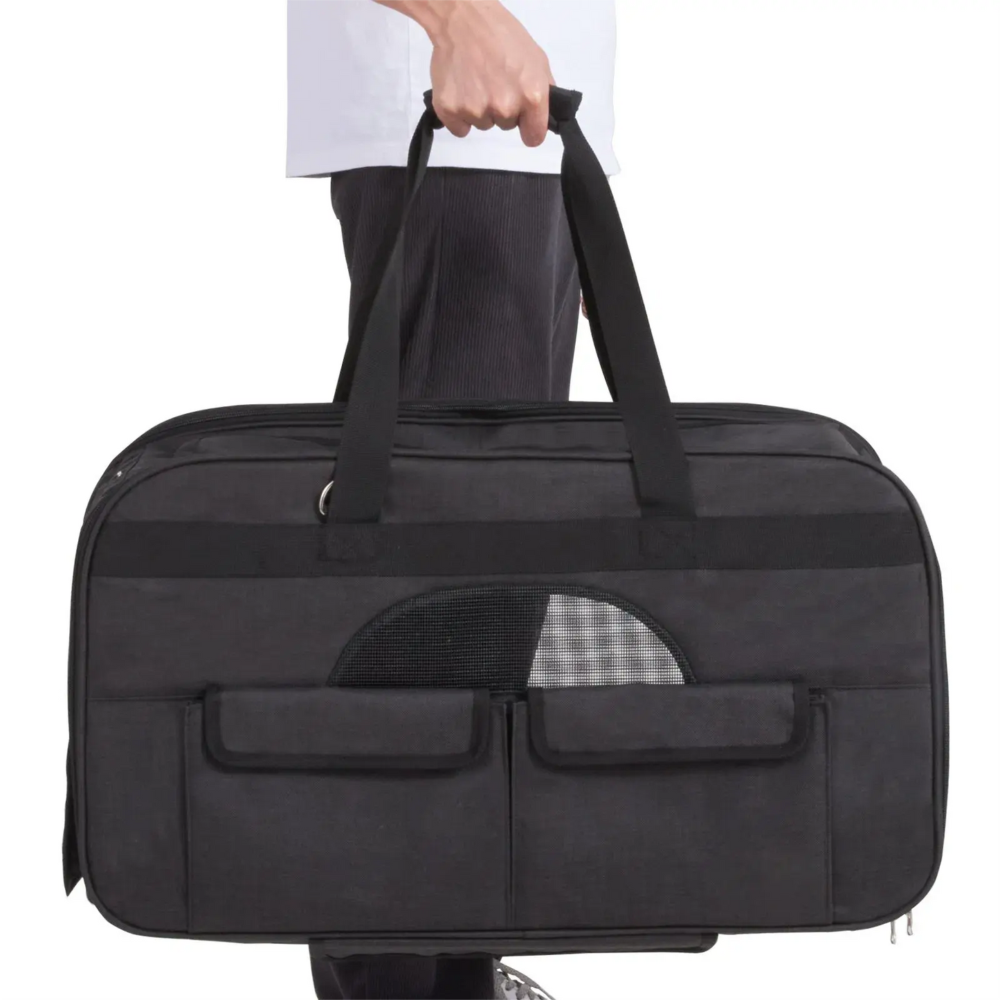 Cat Carrier with Wheels, Rolling Pet Carrier with Telescopic Handle and Shoulder Strap, Dog Carrier with Wheels for Pets, Black
