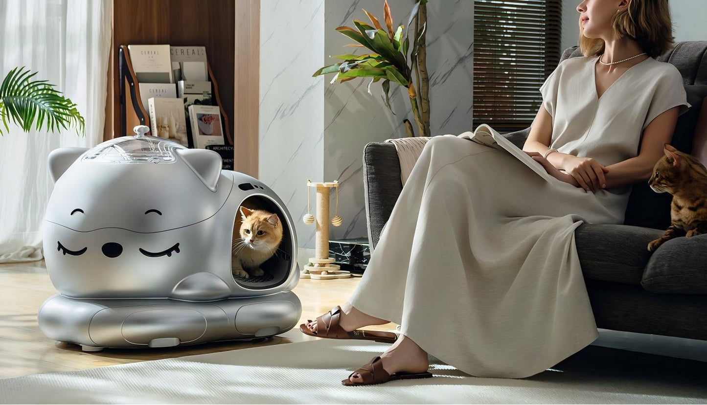 Meluaimpet Self-Cleaning Litter Box - Cat-Shaped Design for Comfort, 80L+10L Capacity, Smart App Control, Automatic