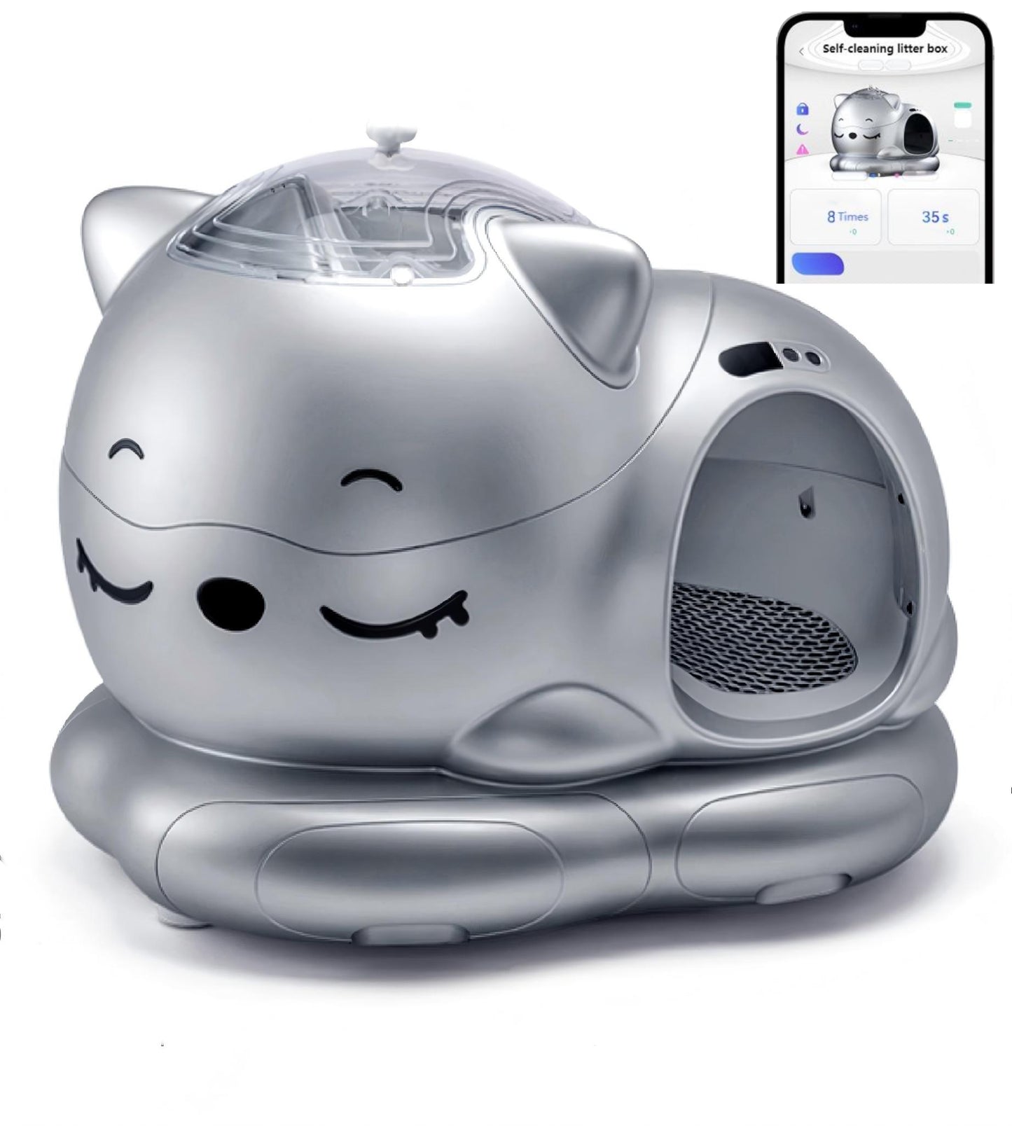 Meluaimpet Self-Cleaning Litter Box - Cat-Shaped Design for Comfort, 80L+10L Capacity, Smart App Control, Automatic