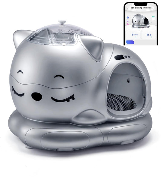 Meluaimpet Self-Cleaning Litter Box - Cat-Shaped Design for Comfort, 80L+10L Capacity, Smart App Control, Automatic