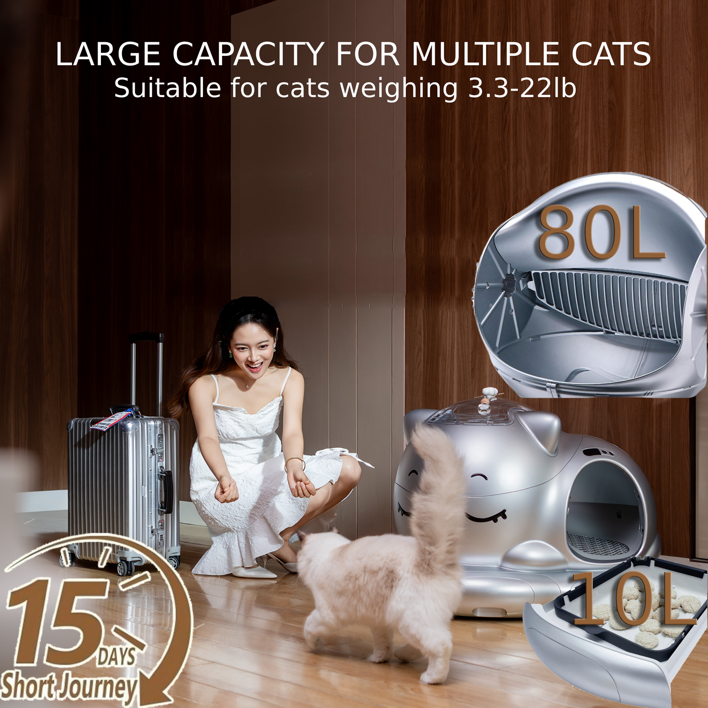 Meluaimpet Self-Cleaning Litter Box - Cat-Shaped Design for Comfort, 80L+10L Capacity, Smart App Control, Automatic