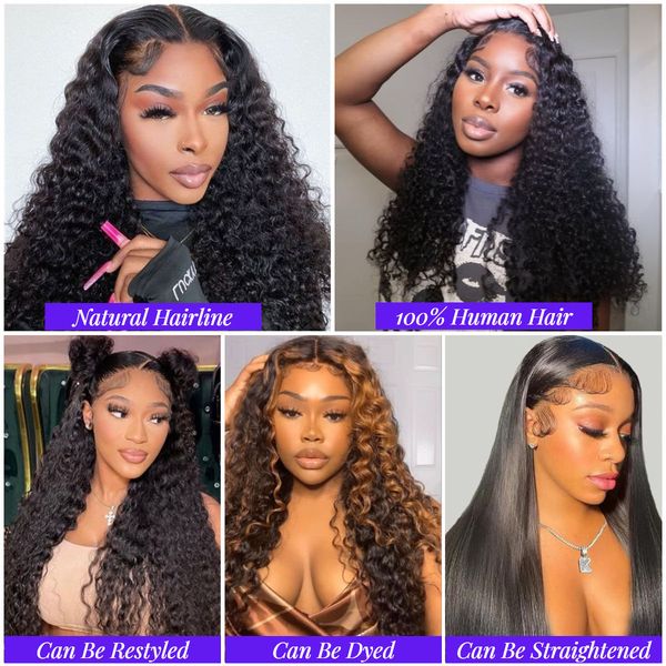 20 Inch Brazilian Raw Virgin Hair 13x6 13X4 Natural Deep Wave Glueless Frontal Human Hair Transparent HD Lace Front Wigs