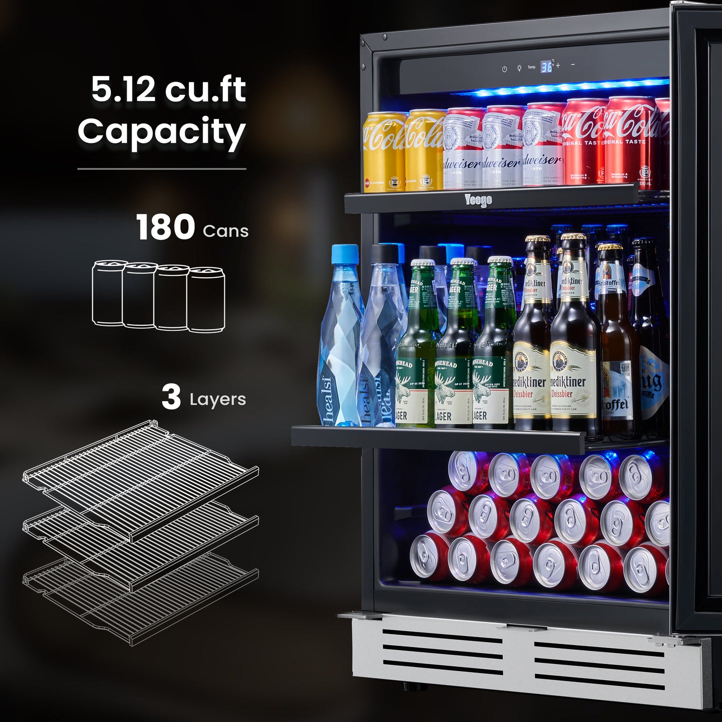 24 in. Single Zone 180-Cans Beverage Cooler