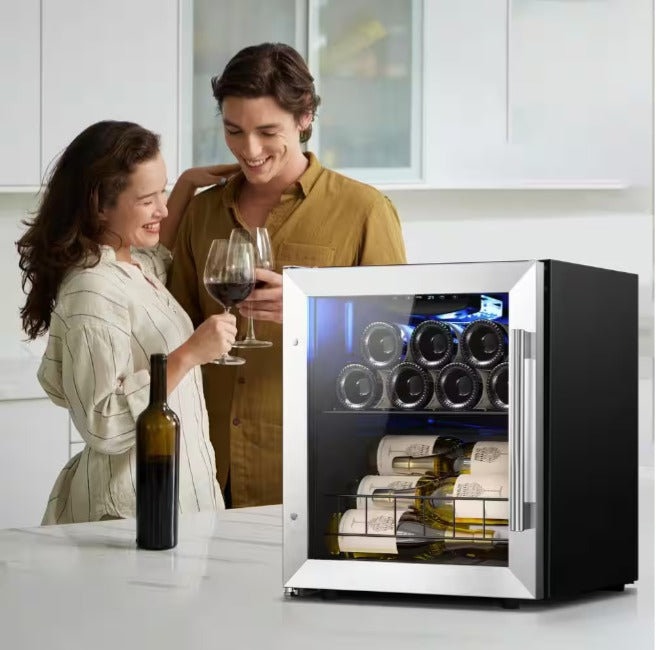 Single Zone 12-Bottle Freestanding Compressor Wine Cooler Refrigerator Fridge Cellar Cooling Unit in Stainless Steel