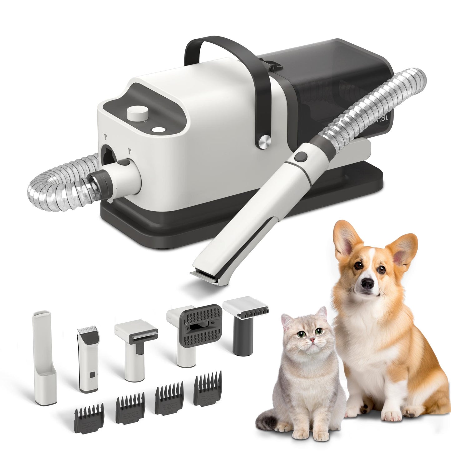 Dog Grooming Vacuum, Pet Grooming Kit with Dog Clippers, 1.8L Dust Cup 1000Pa Dogs Vacuum for Shedding Grooming, 5 Grooming Tools Home Cleaning in 1, Low Noise Pet Grooming Vacuum for Dogs and Cats