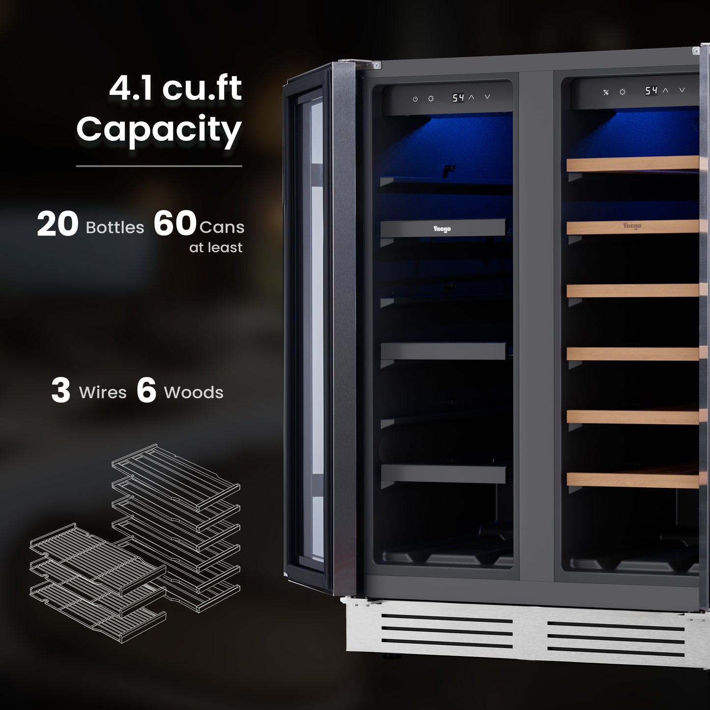 24 in. 20-Bottles Wine and 60-Cans Beverage Cooler Dual Zone Refrigerator