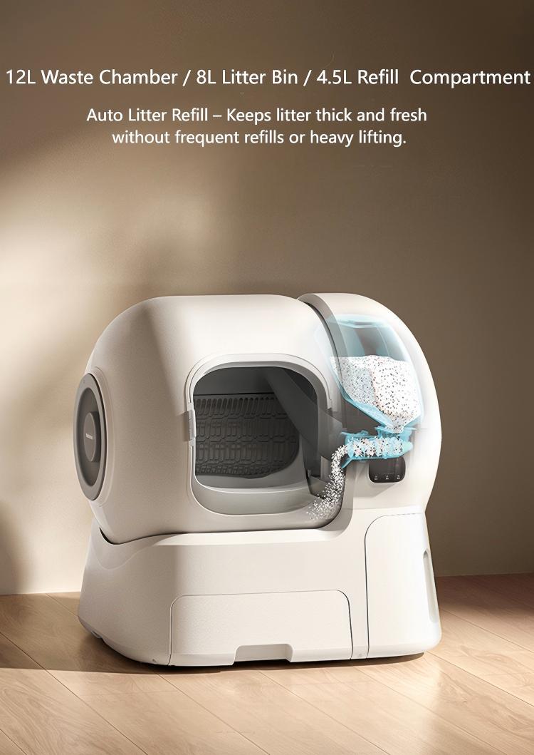 106L+12L Large Capacity Self-Cleaning Cat Litter Box with 2.4G WiFi & App Control, Automatic Refill System, Dual Filters Included for Multiple Cats