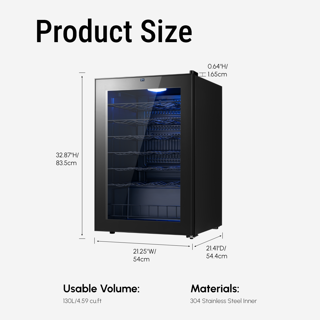 4.59 cu. ft. 21 in. W, Single Zone 47-Bottle Wine Cooler Fridge