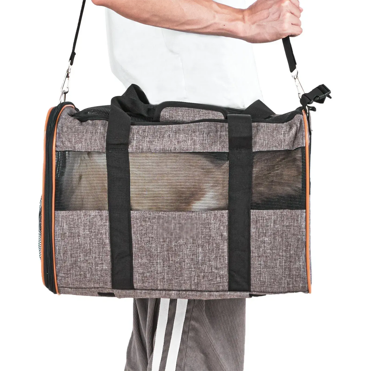 Cat Carrier with Wheels, Airline Approved Rolling Pet Carrier with Telescopic Handle and Shoulder Strap Grey