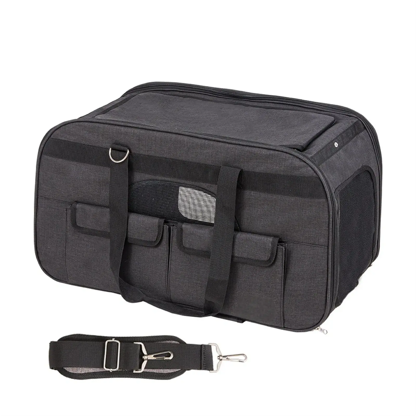 Cat Carrier with Wheels, Rolling Pet Carrier with Telescopic Handle and Shoulder Strap, Dog Carrier with Wheels for Pets, Black