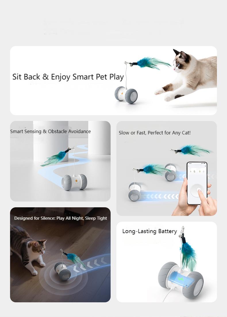 Automatic Cat Toys Interactive Feather Toys, Pet Exercise Electric Toys for Indoor with Feather, APP Control