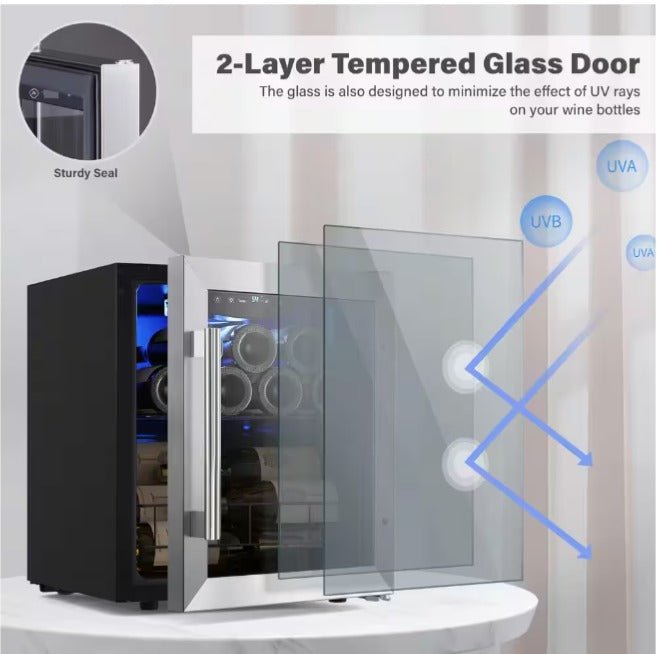 Single Zone 12-Bottle Freestanding Compressor Wine Cooler Refrigerator Fridge Cellar Cooling Unit in Stainless Steel