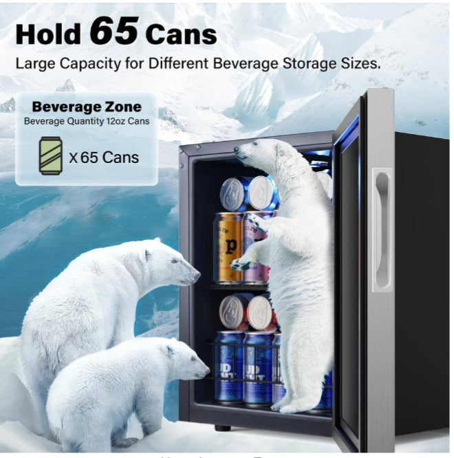 16.9 in. Single Zone 65-Cans Freestanding Compressor Beverage Cooler Refrigerator Fridge in Stainless Steel Frost Free