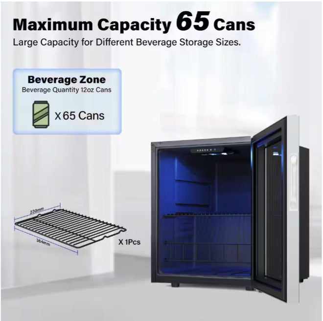 16.9 in. Single Zone 65-Cans Freestanding Compressor Beverage Cooler Refrigerator Fridge in Stainless Steel Frost Free