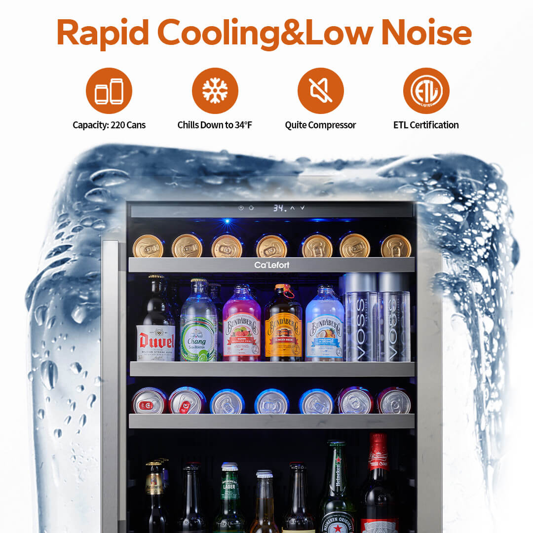 24 inch 220 Can Beverage Refrigerator, Built in & Freestanding