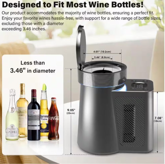 5.9 in. Portable Single Bottle Cellar Cooling Unit Wine Beverage Cooler in Stainless Steel + Car Charger Adapter