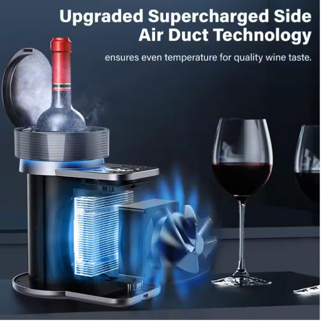5.9 in. Portable Single Bottle Cellar Cooling Unit Wine Beverage Cooler in Stainless Steel + Car Charger Adapter
