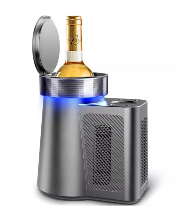 5.9 in. Portable Single Bottle Cellar Cooling Unit Wine Beverage Cooler in Stainless Steel + Car Charger Adapter