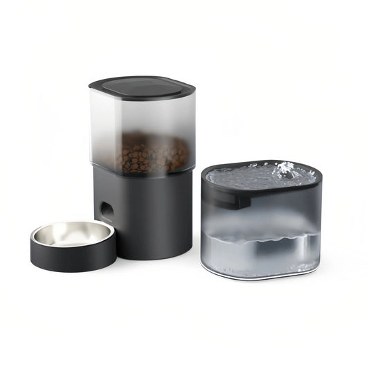 2-in-1 Foldable Pet Feeder(3L) & Waterer (2.5L), Automatic Cat Feeder and Water Fountain, Timed Cat Feeder for Dry food & Water 10 Meals Control, APP control(optional)