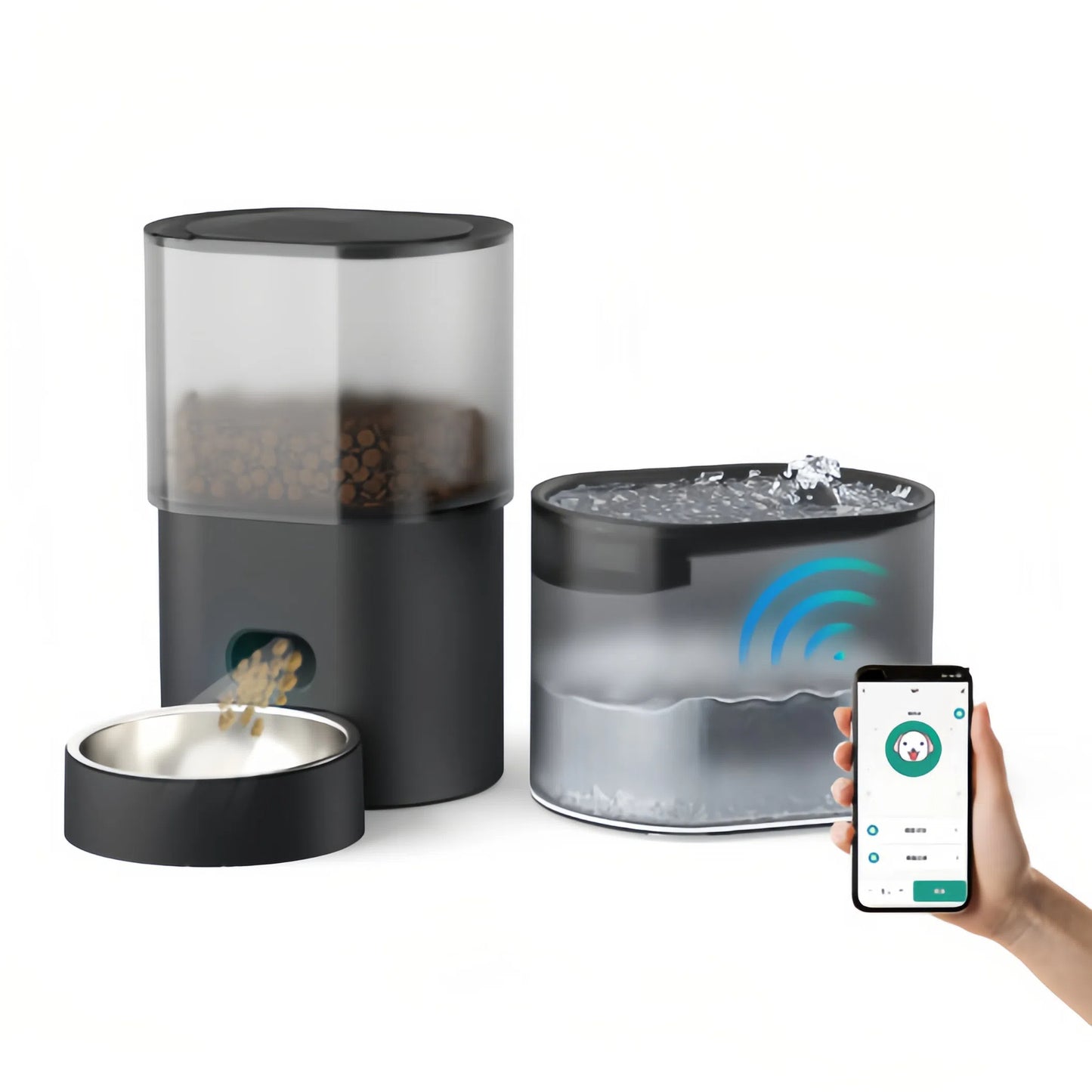 2-in-1 Foldable Pet Feeder(3L) & Waterer (2.5L), Automatic Cat Feeder and Water Fountain, Timed Cat Feeder for Dry food & Water 10 Meals Control, APP control(optional)