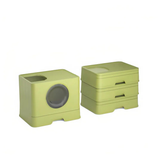 90L Large Capacity Foldable Cat Litter Box with Lid, Demountable Design, Pull-Out Tray & Wheels for Easy Scoop