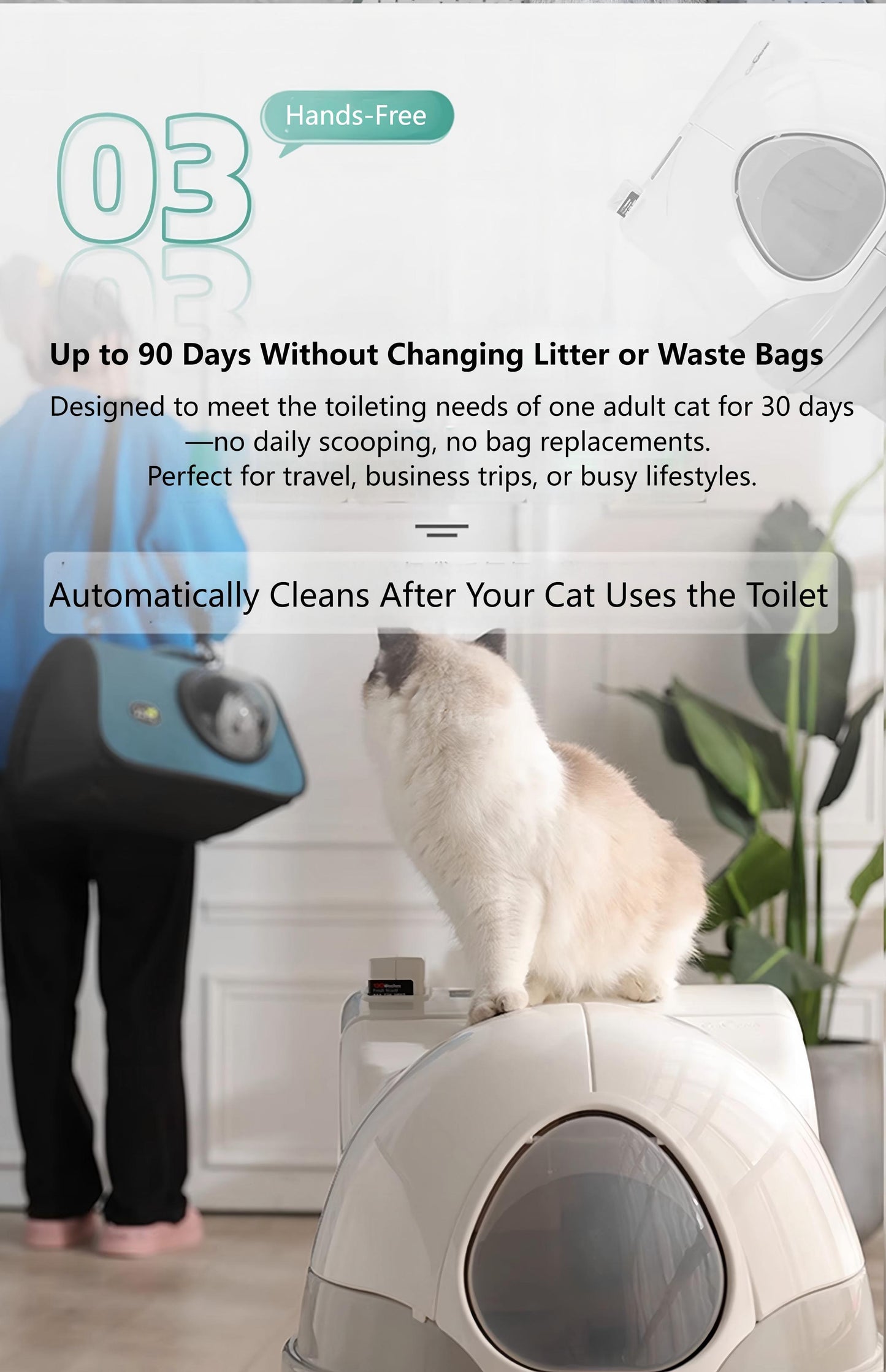Meluaimpet ScoopFree Automatic Self-Cleaning Cat Litter Box  App Controlled with Health Monitoring Flushable Cat Litter Advanced Odor Control
