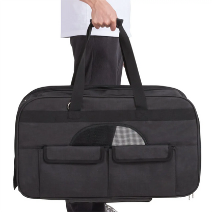 Cat Carrier with Wheels, Rolling Pet Carrier with Telescopic Handle and Shoulder Strap, Dog Carrier with Wheels for Pets, Black