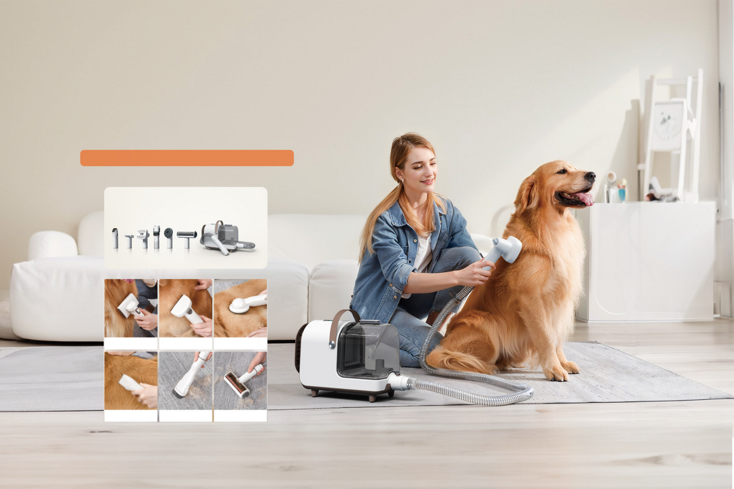 6 In 1 Pet Grooming Kit 2.5L Capacity Dust Cup Quiet Pet Vacuum Groomer Professional At-Home Pet Hair Cleaner