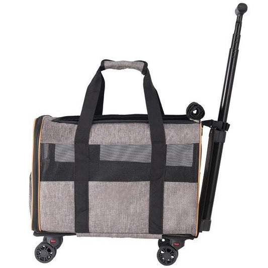 Cat Carrier with Wheels, Airline Approved Rolling Pet Carrier with Telescopic Handle and Shoulder Strap Grey