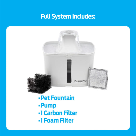 60 oz. Pet Fountain- Automatic water fountain for cats & small dogs, fresh, filtered water, promotes hydration, adjustable water flow, sleek, compact, easy to clean, filters included