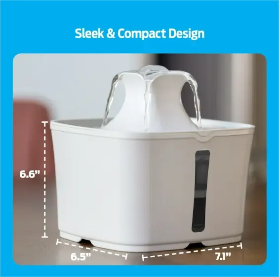 60 oz. Pet Fountain- Automatic water fountain for cats & small dogs, fresh, filtered water, promotes hydration, adjustable water flow, sleek, compact, easy to clean, filters included