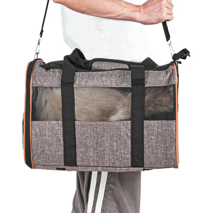 Cat Carrier with Wheels, Airline Approved Rolling Pet Carrier with Telescopic Handle and Shoulder Strap Grey