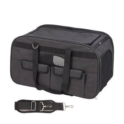 Cat Carrier with Wheels, Rolling Pet Carrier with Telescopic Handle and Shoulder Strap, Dog Carrier with Wheels for Pets, Black