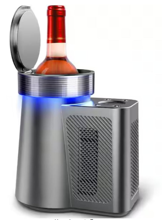 5.9 in. Portable Single Bottle Cellar Cooling Unit Wine Beverage Cooler in Stainless Steel + Car Charger Adapter